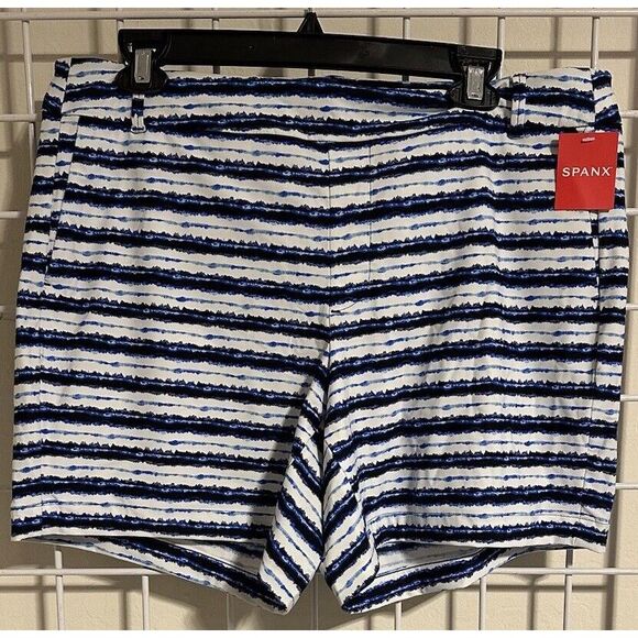 NWT Spanx Sunshine Shorts -‎ 6", UPF 50+, Blue Painted Stripe, Size XL - Picture 2 of 5